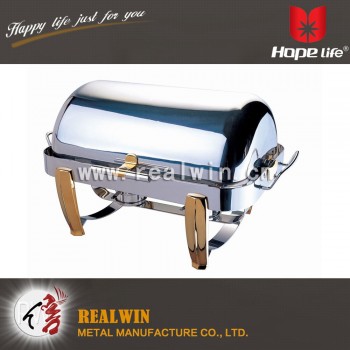 9L FULL SIZE DELUXE GOLD ACCENTED ROLL TOP CHAFING DISH